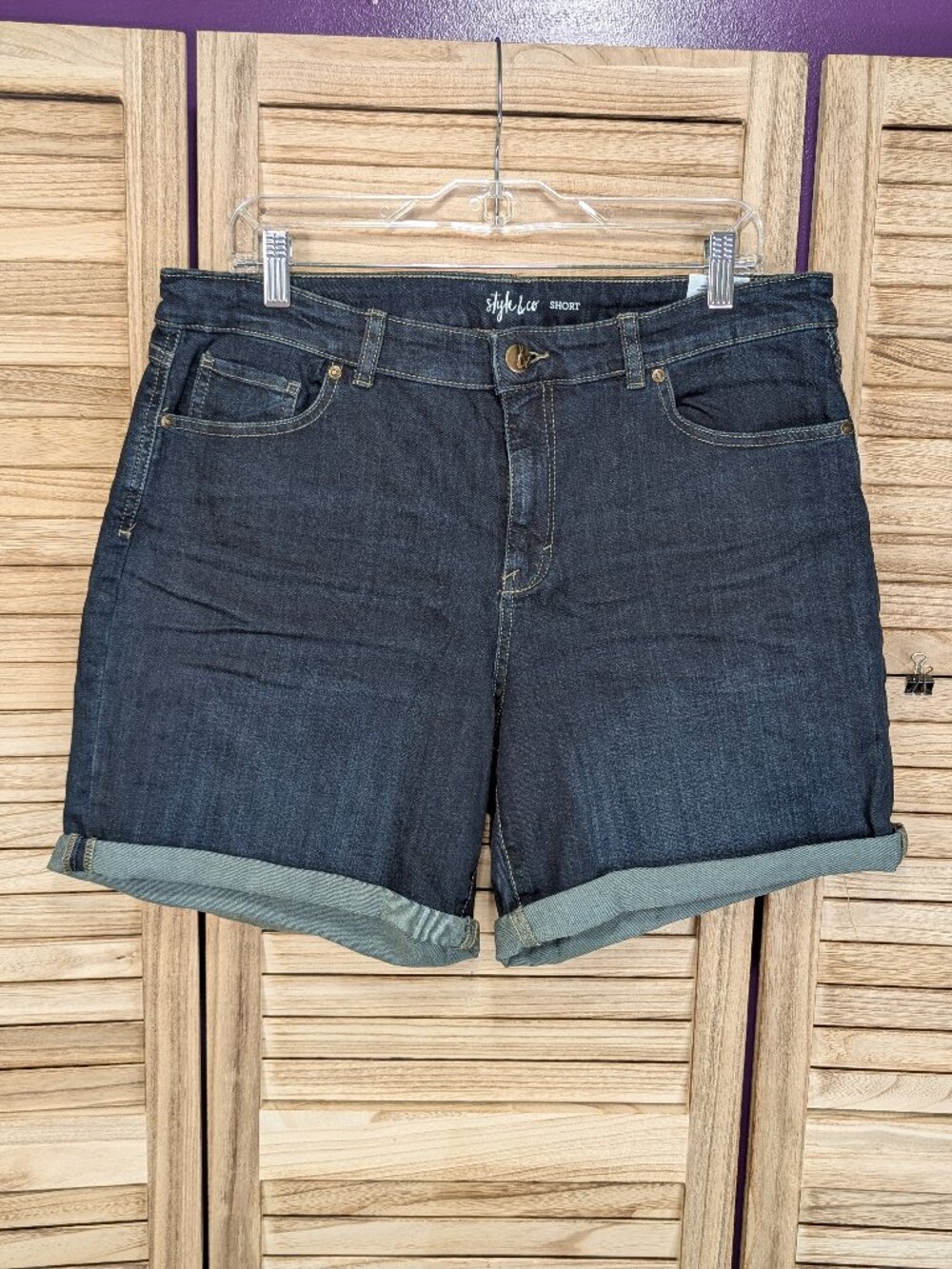 Style & Co. Dark Blue Rolled-Cuff Denim Shorts Size 16